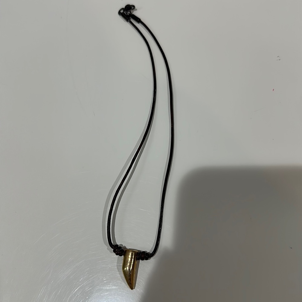 Brown Leather Necklace Gold Charm
